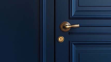 Obraz premium Dark Blue Door with Ornate Gold Handle