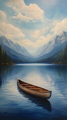 Obraz premium Canoe is floating on a lake in the mountains. The sky is blue