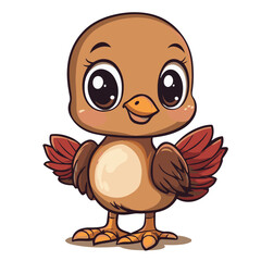 Adorable Cartoon Brown Bird Standing Posing With Big Eyes Illustration Vector Isolated On White Background