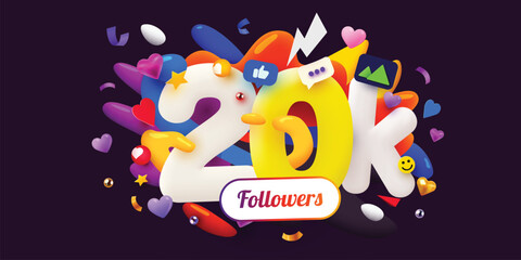 Naklejka premium 20k Followers Thank You. Social Network Friends, Followers, Web User Thank You Celebrate