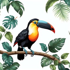 Obraz premium Cute toucan digital clipart centered on plain white background