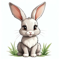 Obraz premium Cute rabbit digital clipart centered on plain white background