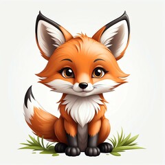 Obraz premium Cute fox digital clipart centered on plain white background