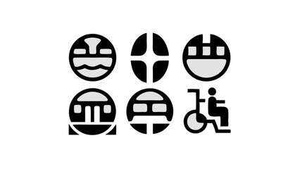 Public transportation vector icon set with minimalist line drawings perfect for infographics apps or web interfaces focusing on urban mobility and transit systems