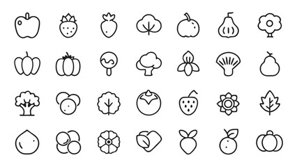 Fototapeta premium Healthy vegetables vector line icons focusing on broccoli and leafy greens designed for diet guides vegan food infographics and wellness presentations