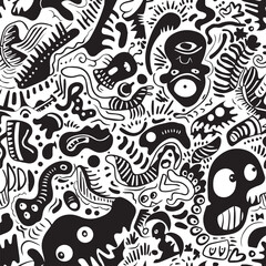  Black and White Abstract Doodle Pattern