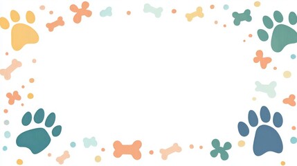 A doodle banner with a playful theme, including dog toys, bones, and paw prints, is available for creative text or pet-related announcements