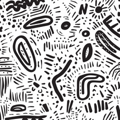  Black and White Abstract Doodle Pattern