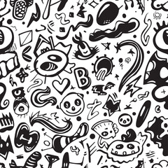  Black and White Abstract Doodle Pattern