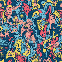 Colorful Hand-Drawn Abstract Pattern with Fun Elements
