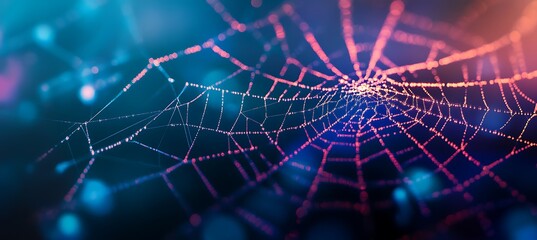 A dreamlike geometric web with softly glowing neon edges 