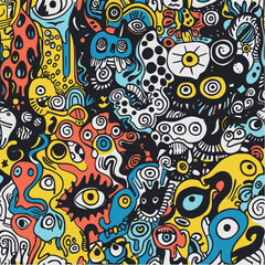 Colorful Hand-Drawn Abstract Pattern with Fun Elements