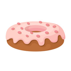 Cartoon Donut with Pink Frosting and Sprinkles Illustration