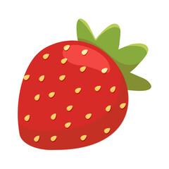 Cartoon Strawberry with Green Leaves and Yellow Seeds Illustration