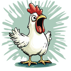Surprised Cartoon Chicken With Open Beak And Comic Style Background Illustration For Farm Animal Concepts