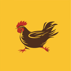 Stylized Rooster Illustration Isolated On Yellow Background Farm Animal Graphic Design Vector Chicken