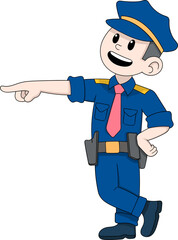 Cartoon Policeman Pointing Direction Public Service Illustration