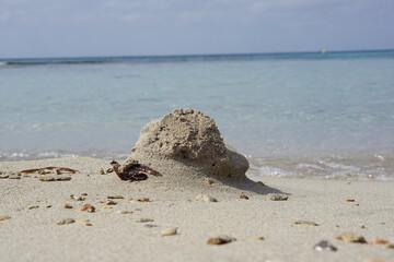 sand pile, beach, holiday, relax, beach treasures, sand castle, coast, spain, ses salines