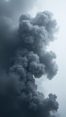 Dense swirling grey smoke vapor with misty flow on isolated transparent background