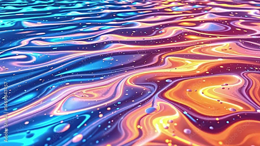 Poster dynamic waves of colorful liquid patterns abstract art digital render vibrant environment aerial vie