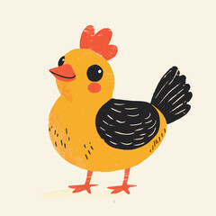 Cute Yellow Chicken Illustration With Orange Details And Simple Background Ideal For Childrens Designs