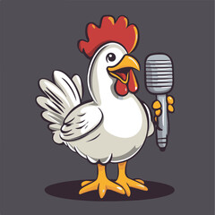 Cartoon Chicken Singer Performing With A Microphone On Stage Cute And Funny Character Vector Illustration