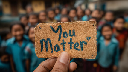 Dolly Day Theme, You Matter card held in front of smiling children, conveying positivity and support