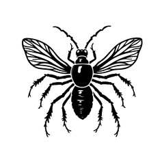 Detailed monochromatic representation of a hovering insect with intricate wings