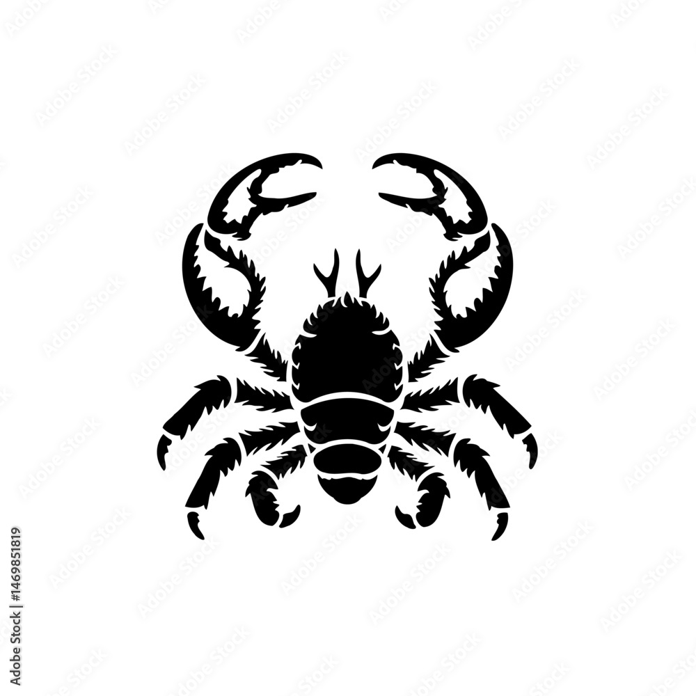 Poster stylized crab silhouette on white backdrop creating an isolated image