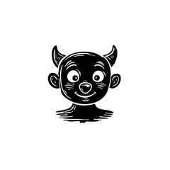 Whimsical Devil Character Portrait with Cartoonish Charm and Engraved Texture