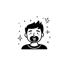 Stylized portrait of a smiling man radiating happiness and positive energy