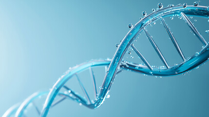 A detailed close-up of a DNA double helix adorned with water droplets, emphasizes the intricate and delicate nature of genetic material in a scientific and biological context. 
