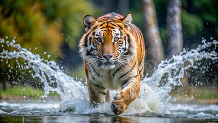 Siberian tiger, Panthera tigris altaica, low angle photo direct face view, 