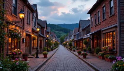 Obraz premium Quaint Village Street at Dusk