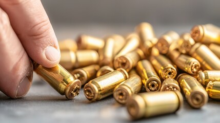 Ammunition and Reload Concept, Inspecting Brass Casings for Defects During Reloader Process with Careful Attention