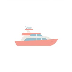 Pink and White Yacht Illustration on White Background