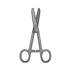Grey Metal Surgical Scissors on White Background