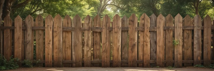 Rustic wooden fence poster mockup, park setting,  nature,  advertisement
