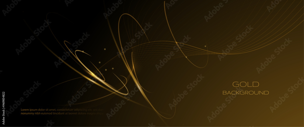 Poster vector abstract motion of curve lines, light shiny, glow effect. illustration design. bright gold wa