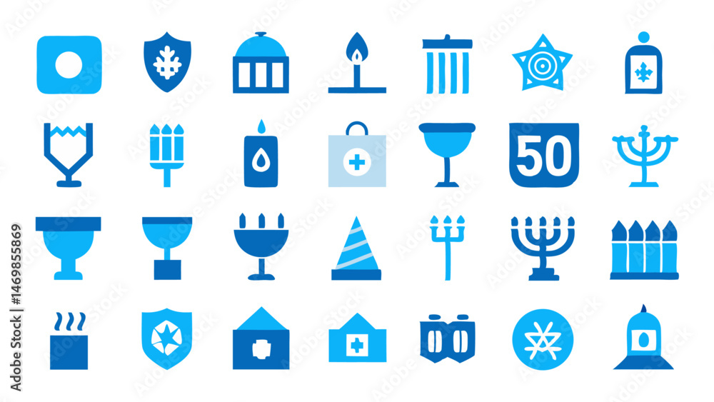 Poster a comprehensive vector icon set for hanukkah featuring modern interpretations of classic symbols to 
