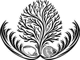SVG vector of coral reef restoration showing marine life. Artistic Illustration of Fish and Coral in Black and White Design