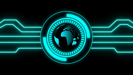 Globe In Hud Interface With Circuit Board Connections Isolated on Black Background