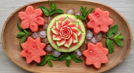 Fototapeta premium Stunning Watermelon Carving A Refreshing Summer Fruit Platter