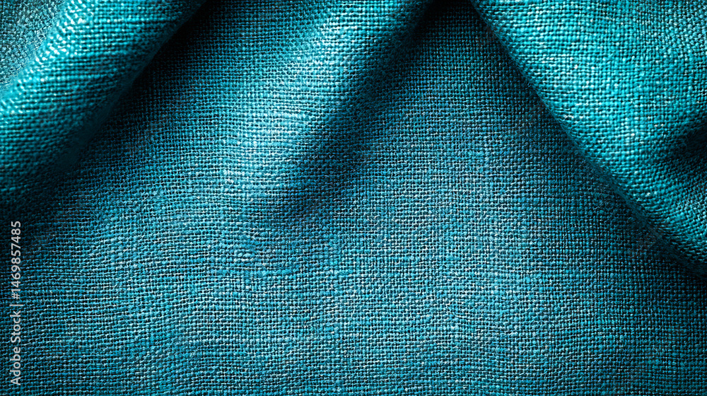 Poster close up of woven teal fabric detailed texture and pattern displaying draped section
