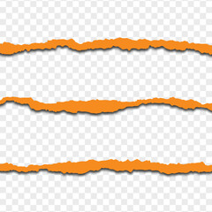 Three long piece of torn papers isolated on transparent background