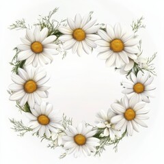 Fototapeta premium White Daisy Floral Wreath on White Background