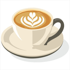 Flat Vector Illustration Of Coffee Cup With Latte Art Isolated On White
