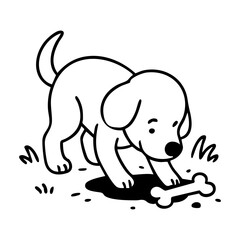 A satisfied dog using its nose and paws to hide a bone or treat under a pillow or in the backyard, glancing around sneakily