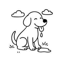 A dog so happy its whole body wiggles — drawn with curved motion lines and a tongue-out, squinty-eyed grin.