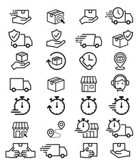 Delivery service icons depicting shipping speed and security